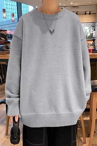 1港风宽松中性情侣潮流纯色大码M-5XL毛衣男外套7979P45加绒P55图片