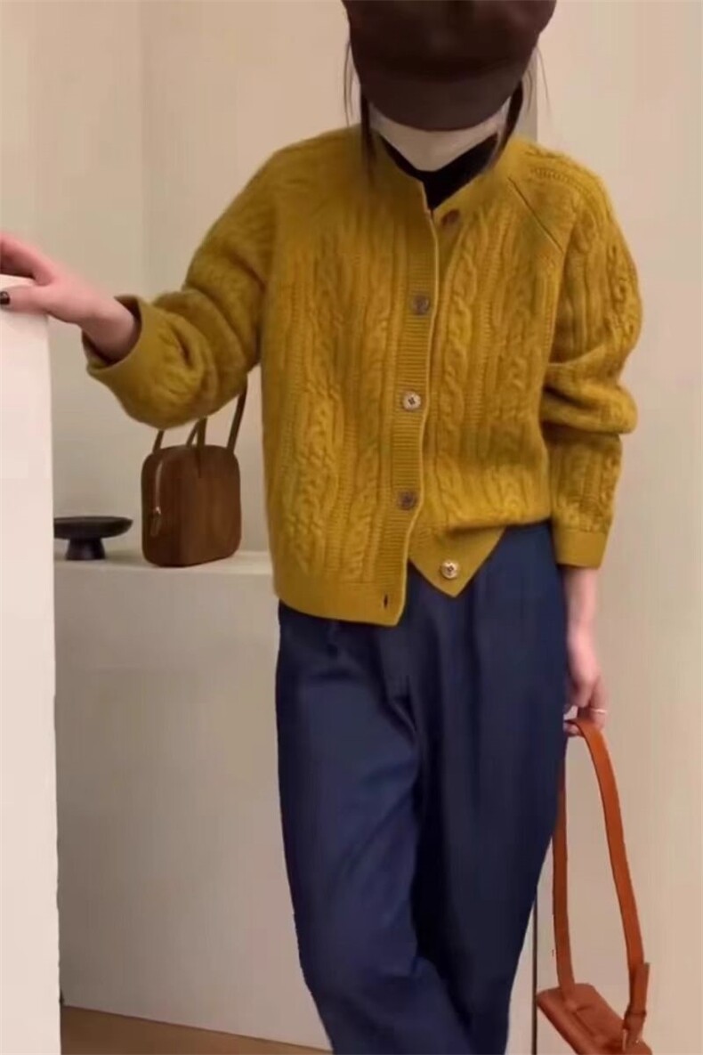 开衫女时尚V领秋冬慵懒软糯休闲宽松保暖针织衫,针织衫/毛衣,锦瑟羊绒