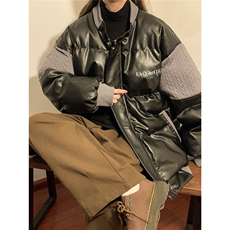 中性风黄灯毛线衣拼接PU皮棉衣男：聚酯纤维MY78756P140控198，男装针织衫/毛衣，星座227-7