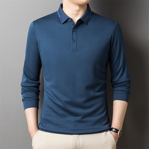 新款2022长袖男t恤秋季中年爸爸商务翻领上衣服休闲POLO衫图片