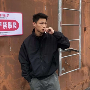 美式复古教练飞行员夹克男春秋款三防立领工装机车棒球服短款外套图片