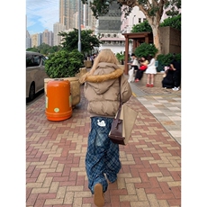 美式复古设计感渐变格纹阔腿牛仔裤男女宽松百搭潮流拖地裤，男装牛仔裤，星座506A