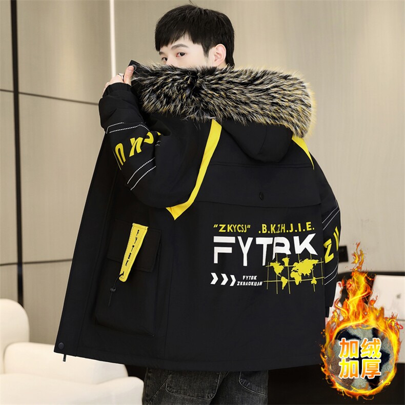 加绒夹克男士外套青年冬季加厚连帽大毛领保暖棉衣男L8757-P98,男装夹克,星座310B-3