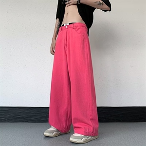 直筒高腰牛仔裤男女多巴胺穿搭宽松显瘦阔腿拖地长裤子潮3009-p45