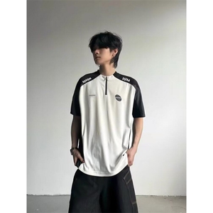 半拉链撞色凉感t恤男女夏季薄款户外运动训练服球衣防晒速干短袖图片