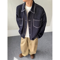 现货得物二开秋季重磅复古丹宁色宽松明线牛仔夹克男JK1256-P78，男装夹克，星座1103-3