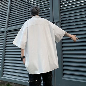 日系五分袖春夏季新款衬衫潮流慵懒男方领宽松型衬衫A606P35图片