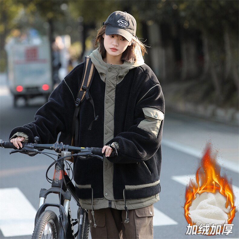中性风冬季羊羔绒光板撞色保暖加厚连帽棉衣A406MY21P138,男装棉衣,星座309（原A406）