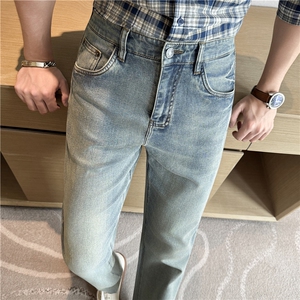 美式复古水洗浅蓝色直筒牛仔裤男cleanfit宽松百搭长裤NK991-P103图片