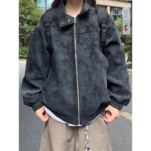 扎染短款立领pu皮夹克男秋季cleanfit美式潮牌正肩机车服外套HT25图片