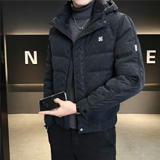9508-M-4XL-P225标50绒店主风男士休闲满印休闲连帽羽绒服外套，男装羽绒服，电商B255