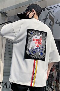 2021夏季新款潮男宽松五分袖印花男士潮流短袖T恤男 A436-H33图片