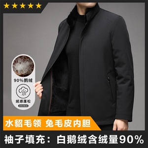 轻奢高货商场品质做工精细水貂毛领兔毛皮内胆夹克鹅绒填充图片