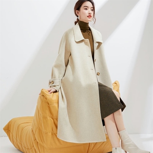 时尚百搭黑色双面呢大衣 显瘦保暖长款外套 优雅气质女装图片