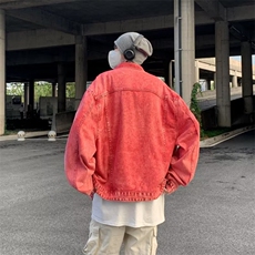 粉色垫肩短款牛仔外套男高级感痞帅潮牌牛仔上衣J2122P75，男装夹克，星座1116-2