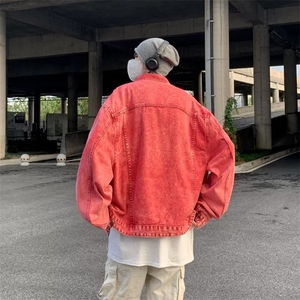 粉色垫肩短款牛仔外套男高级感痞帅潮牌牛仔上衣 J2122 P75图片
