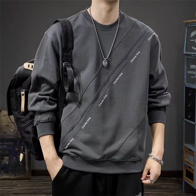 重磅卫衣男士春秋季美式情侣长袖圆领初秋休闲无帽内搭打底衫上衣，男装T恤，星座506A