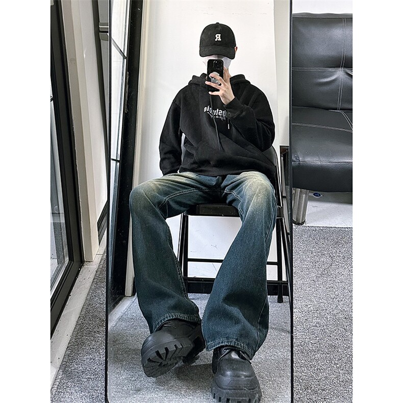 B221美式ins高街暗黑光版修身微喇牛仔裤LK23137-P55控78,男装牛仔裤,电商B221