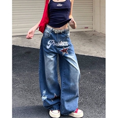 复古绿色格子多口袋工装裤女夏季时尚百搭宽松阔腿七分裤N17，男装牛仔裤，星座1116A（原606A-3）