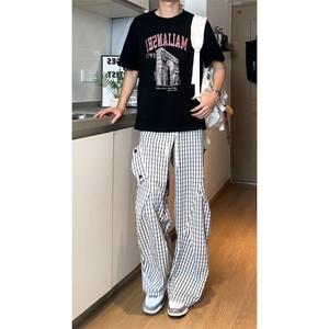 经典宽松条纹格子休闲裤，休闲百搭A061-AX01579-特P40-视频截图图片