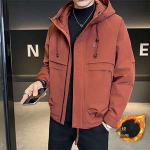 秋冬二棉男士新款连帽青年简约休闲纯色轻薄保暖图片