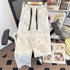 美式浅条纹扎染新款男秋冬裤复古宽松慵懒风阔腿裤子BK55/P46，男装休闲裤，星座506B
