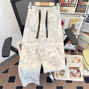 美式浅条纹扎染新款男秋冬裤复古宽松慵懒风阔腿裤子BK55/P46图片