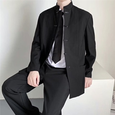 新中式中山西装外套男秋季黑色高级感休闲风小西服唐装XZ26P65，男装夹克，星座1116-2