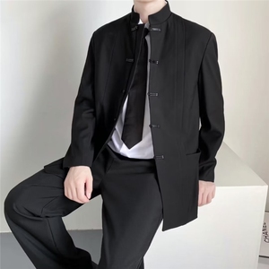 新中式中山西装外套男秋季黑色高级感休闲风小西服唐装XZ26 P65图片