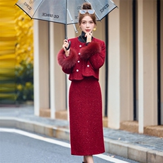 时尚小香风套装裙女2025年冬季新款爆款气质超好看羽绒服两件套装，女装套装/套裙，雅静靓衣