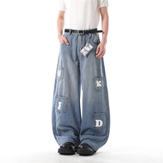 903-AK073-特P55【S-3XL】字母工装弯刀牛仔裤1，男装牛仔裤，星座903