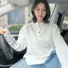 抖音得物品质美式高街重磅曼巴棉拼接cleanfit亨利领卫衣长袖T恤，男装T恤，电商A486-1