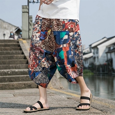 民族风棉麻风棉麻男女休闲裤尼泊尔大裆裤阔腿裤大码男七分裤，男装牛仔裤，星座909