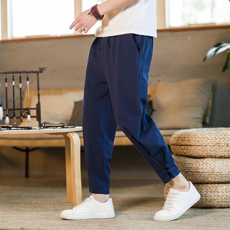 纯色全棉盘扣束脚裤风休闲裤225-1-K36，男装休闲裤，星座225-1