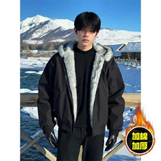 现货高品质美式高街冬季重磅狼王座山雕毛毛领棉衣男女款加厚外套，男装棉衣，电商A443
