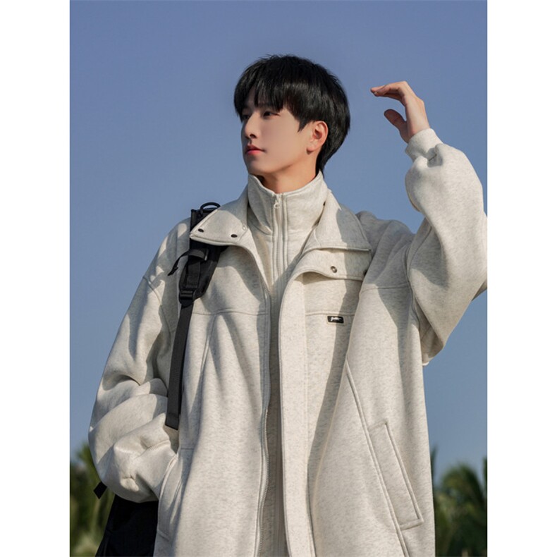 美式潮牌假两件卫衣外套男秋冬重磅情侣宽松针织开衫P90X158，女装短外套，星座803