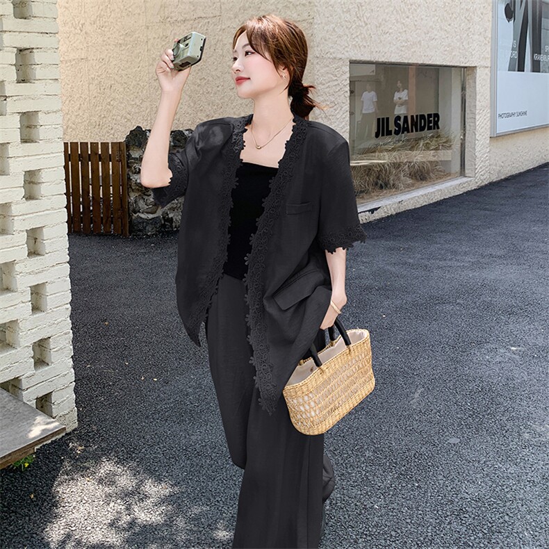 新款现货蕾丝拼接韩系西装阔腿裤套装F630-P155-K228,女装套装/套裙,2C255