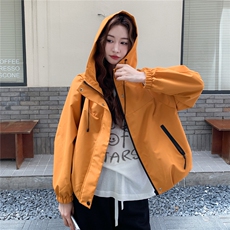 橘色连帽冲锋衣外套女2025秋季新款小个子超好看休闲百搭夹克上衣，女装派克服，2C217