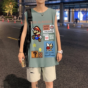！港风夏季无袖背心男汗衫男纯棉坎肩短袖T恤男B26-P20图片