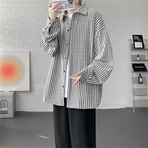 8XL-M鱼骨纹小香风衬衫男生春秋衬衣宽松慵懒垂感外套CS29009P45图片
