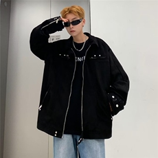 美式高街外套男秋冬季2024拉链机车服高级感飞行员夹克W5728-P81，男装夹克，星座412-2