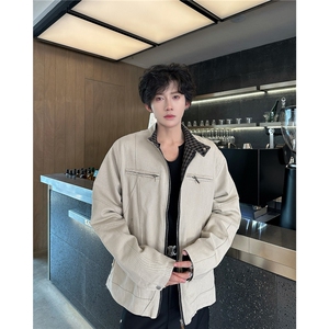 JK8569-P76 春秋款哈灵顿短款牛仔外套男女硬汉风立领牛仔衣图片