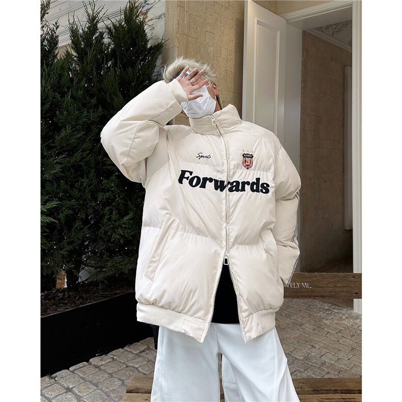 F637P98字母绣花棉服男冬复古条纹加厚运动面包服情侣款棉,男装棉衣,星座512-6