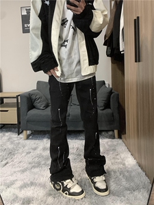 高街美式复古漆点泼墨牛仔裤嘻哈痞帅 常规55 加绒65图片