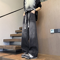 闪电纹黑色牛仔裤直筒裤子宽松水洗痞帅阔腿裤310A-4-NZ59-P50，男装牛仔裤，星座310A-4