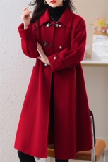 奈绪双面羊毛毛呢外套女红色大衣2023年秋冬季新款小个子中长款，女装毛呢外套，雅静靓衣