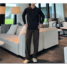 复古老钱风插肩袖竖条纹肌理感长袖针织POLO衫C67082/P65，男装Polo衫，电商A243