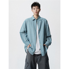 港风春款男女千鸟格衬衫宽松休闲衬衣CA8P35，男装衬衫，星座1013-1