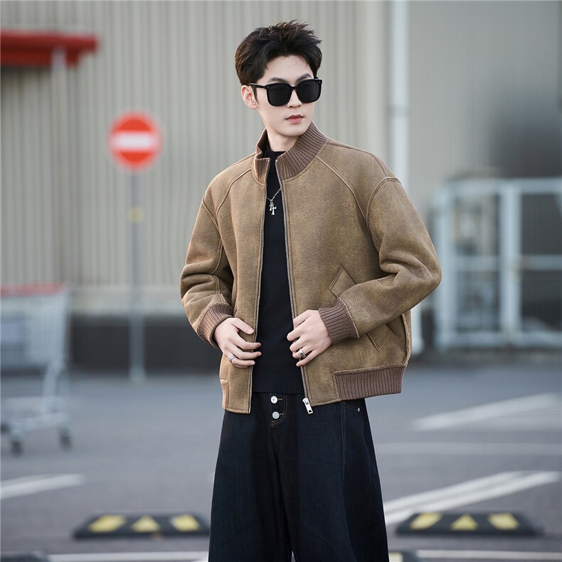 皮毛一体外套男士2025新款皮衣冬季加绒加厚皮夹克B328-7118-P185，男装夹克，电商B328