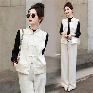 现货新款春秋装复古绣花连衣裙女装礼服气质新中式马甲，女装马甲，韩美纤衣